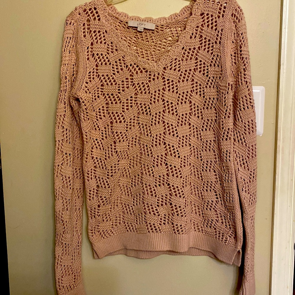 EUC🌟 Ann Taylor LOFT Women’s Sweater Crochet Knit Size S Light Pink